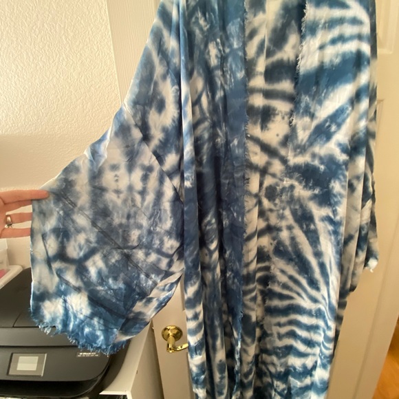 Fabulous Blue tie dye ethereal KIMONO Plus sz - Picture 2 of 6